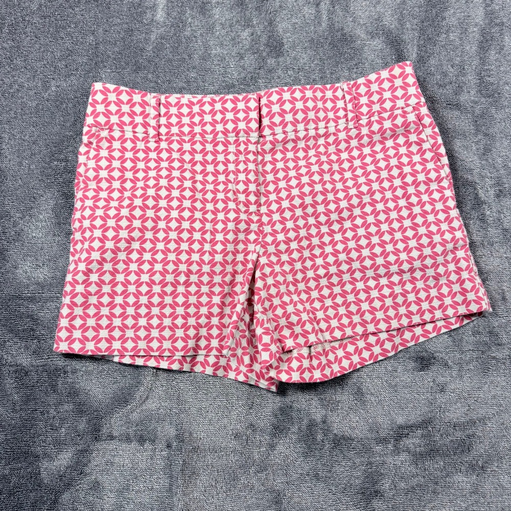 Ann Taylor LOFT Riviera Shorts Pink White Geometric Print Size 4 Womens